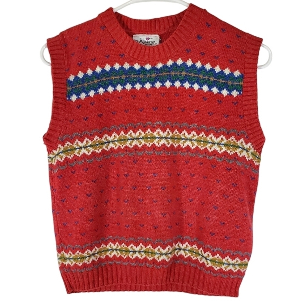 1482 * Alberoy Fair Isle Sweater Vest Red Size Unknown Vintage